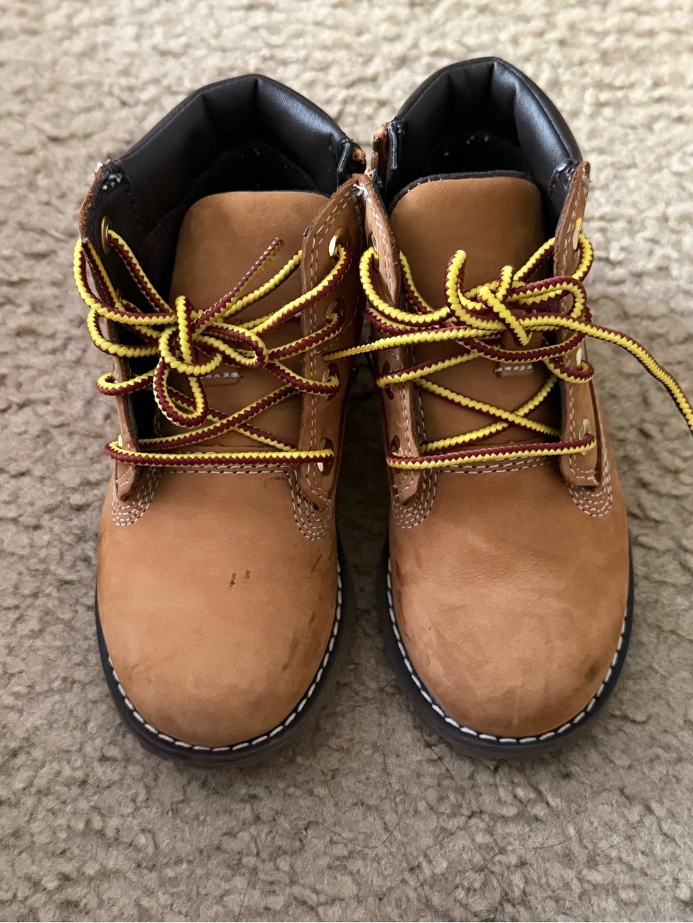 Timberland Kids Wheat/Tan Lace-Up Ankle Boots with Yellow Accents